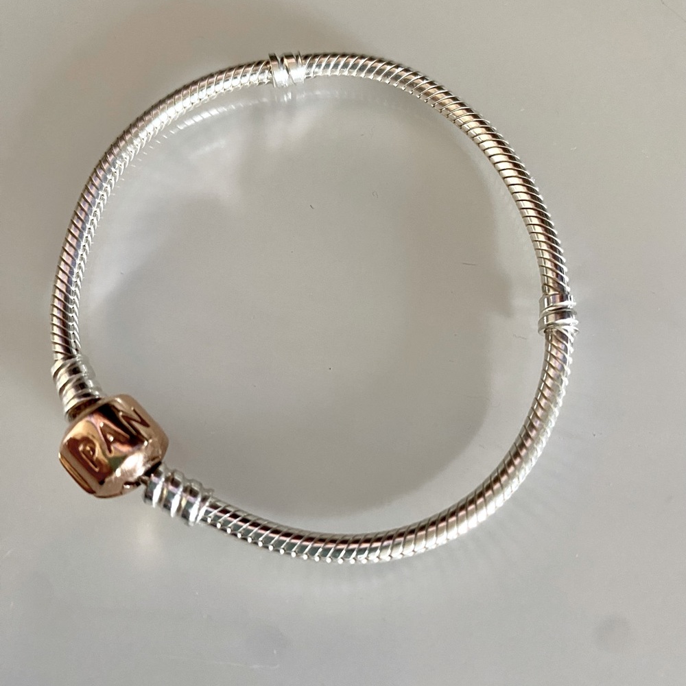 Original Pandora snake chain bracelet with barrel clasp two tone